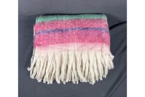 Free People Throw Blanket Ivory Multi Skye Striped Fringe Soft NWT 51x60